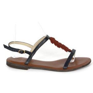 ANAS Brown Leather Red Beaded Strappy Flat Sandal Womens Shoe size 8B